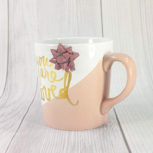 You Are Loved Mug Gift White Pink Love Lovers Coffee Tea Cup with Pink Ribbon - Picture 9 of 11